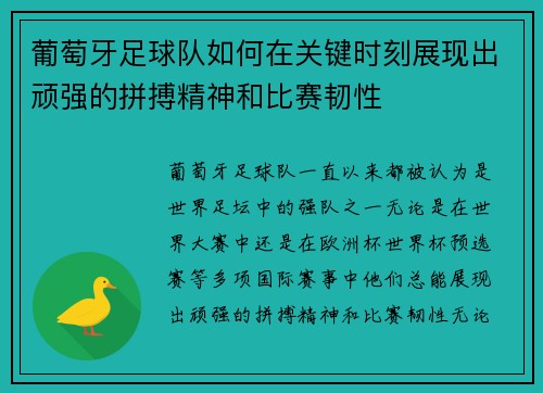 葡萄牙足球队如何在关键时刻展现出顽强的拼搏精神和比赛韧性
