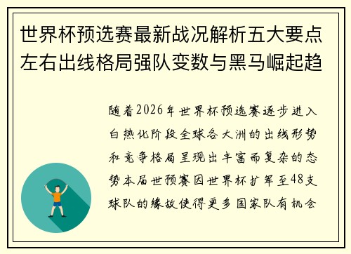 世界杯预选赛最新战况解析五大要点左右出线格局强队变数与黑马崛起趋势 世界杯预选赛最新战况解析五大要点左右出线格局强队变数与黑马崛起趋势